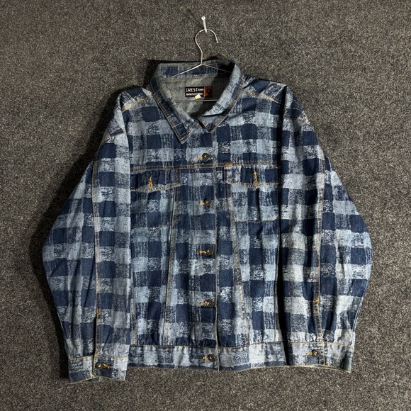 Crest Jeans Plaid Wash Denim Jacket Men’s XL/XXL Blue 90s Vintage - Picture 1 of 11